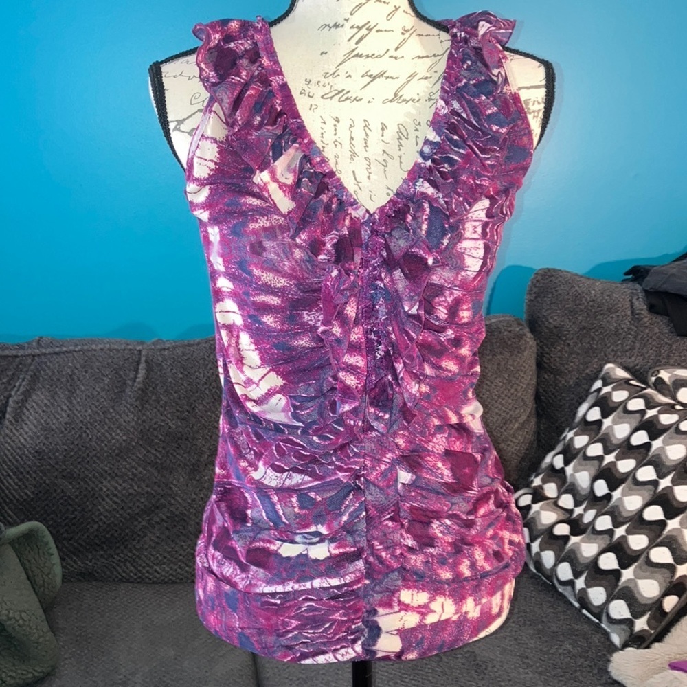 NWT NY&CO Sleeveless Ruffled Blouse, XS